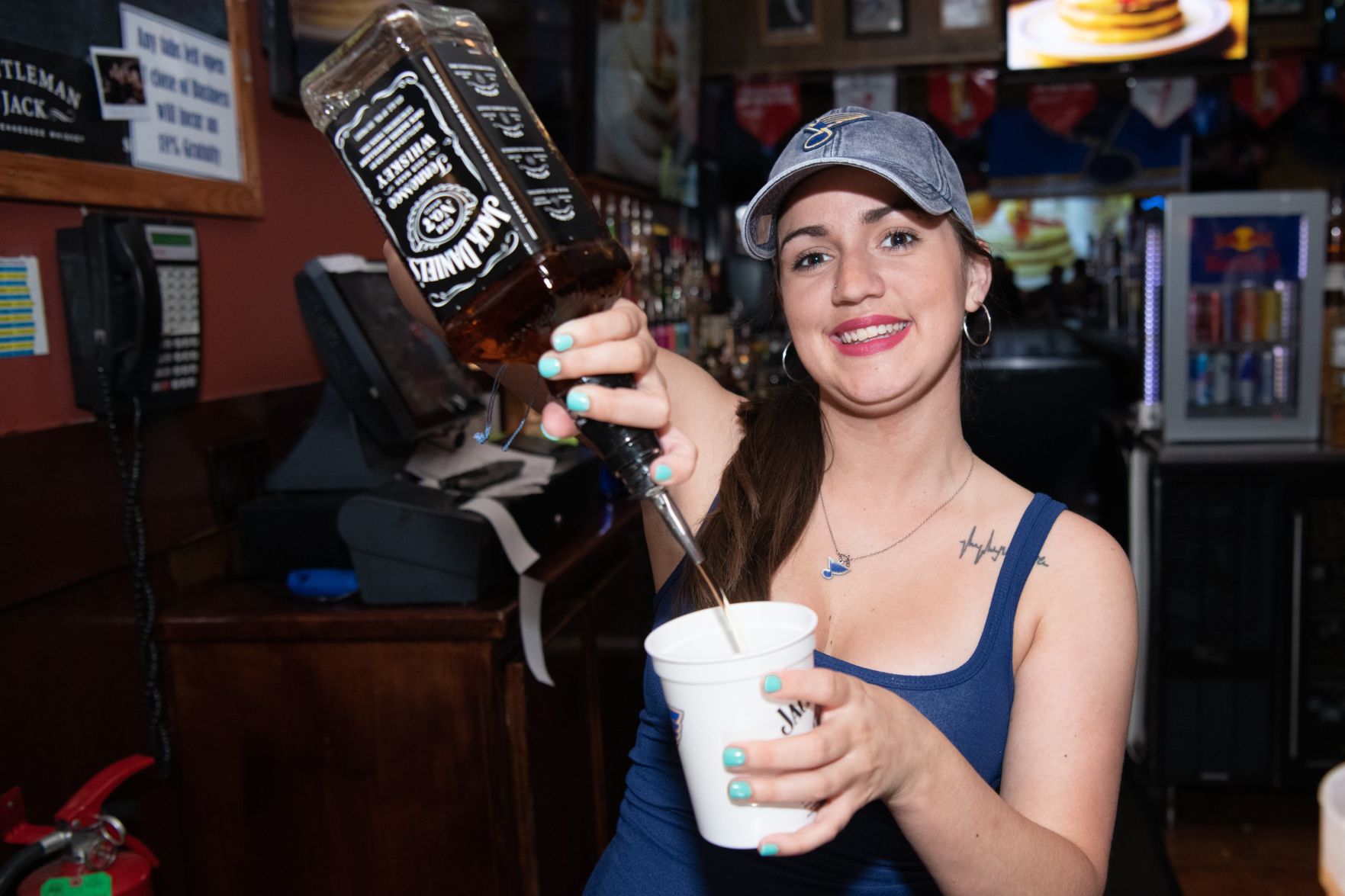 Blues fans watch Game 5 of Western Conference Finals at Syberg's on Dorsett